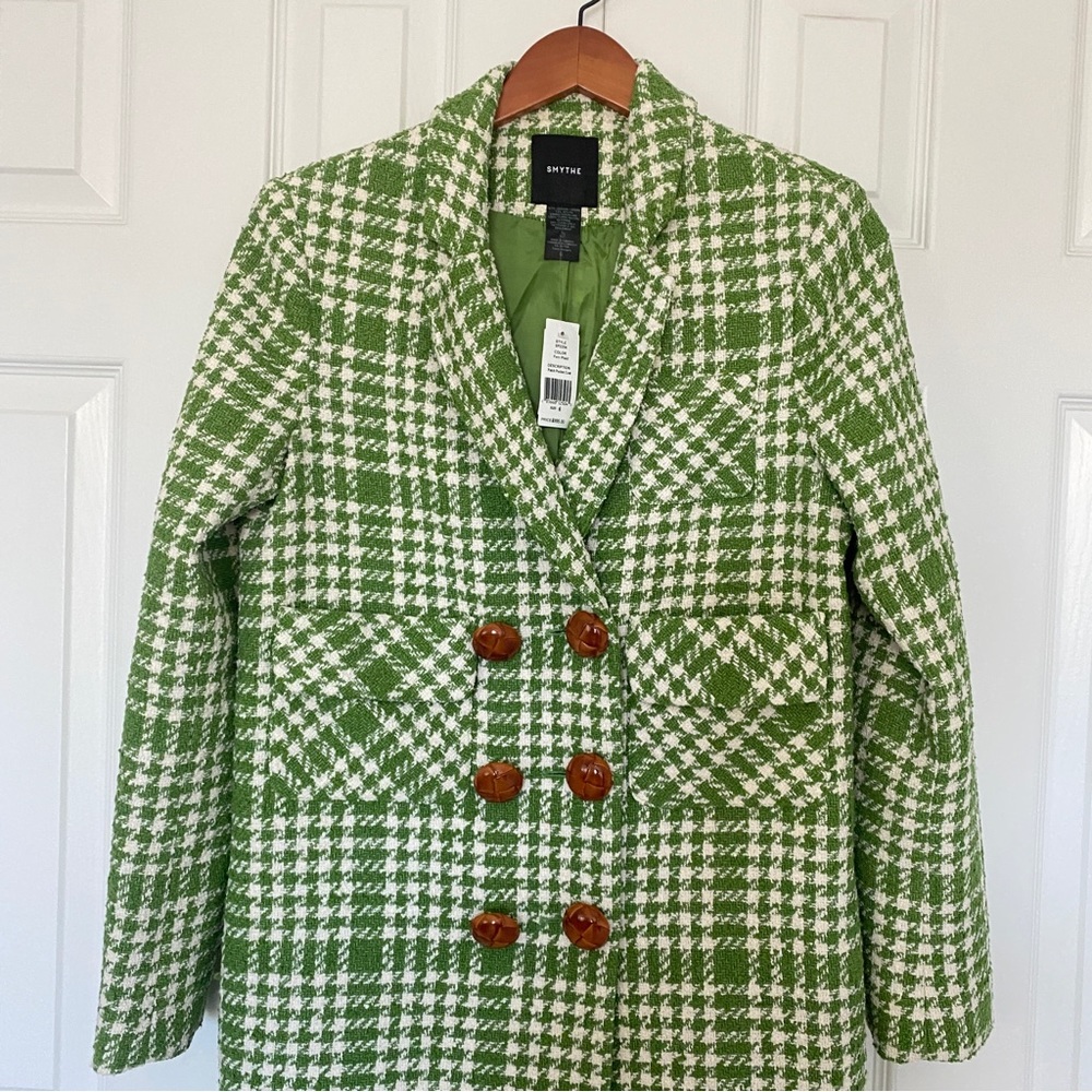 Smythe green white Fern Plaid double breasted coat - Picture 7 of 7